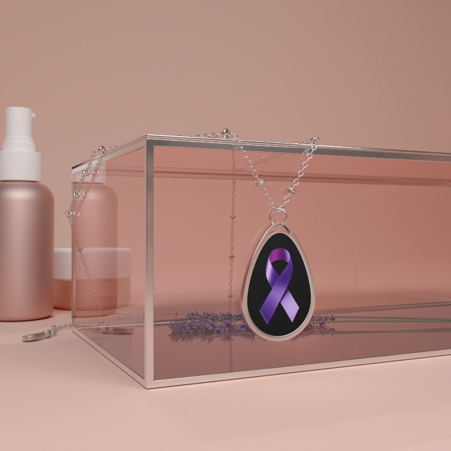 Purple Ribbon Pendant Necklace for Support, Awareness Jewelry, Gift for Cancer Fighters, Inspirational Gift, Everyday Wear