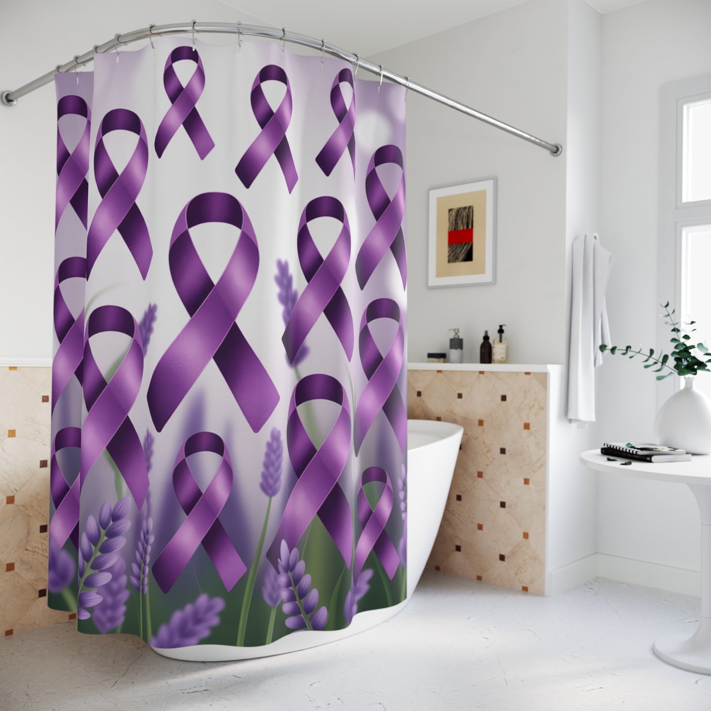 Purple Ribbon Shower Curtain | Support Awareness, Home Decor, Gifts for LupusSurvivors, Inspirational Bathroom Accessory
