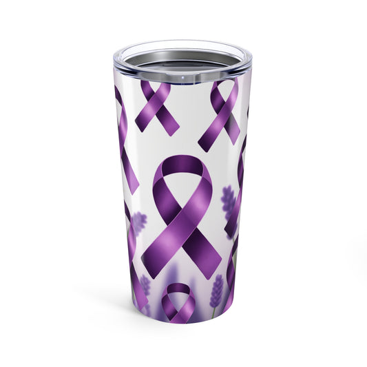 Purple Ribbon 20oz Tumbler | Cancer Awareness, Gift for Hope, Inspirational Travel Mug, Sympathy Gift, Supportive Drinkware