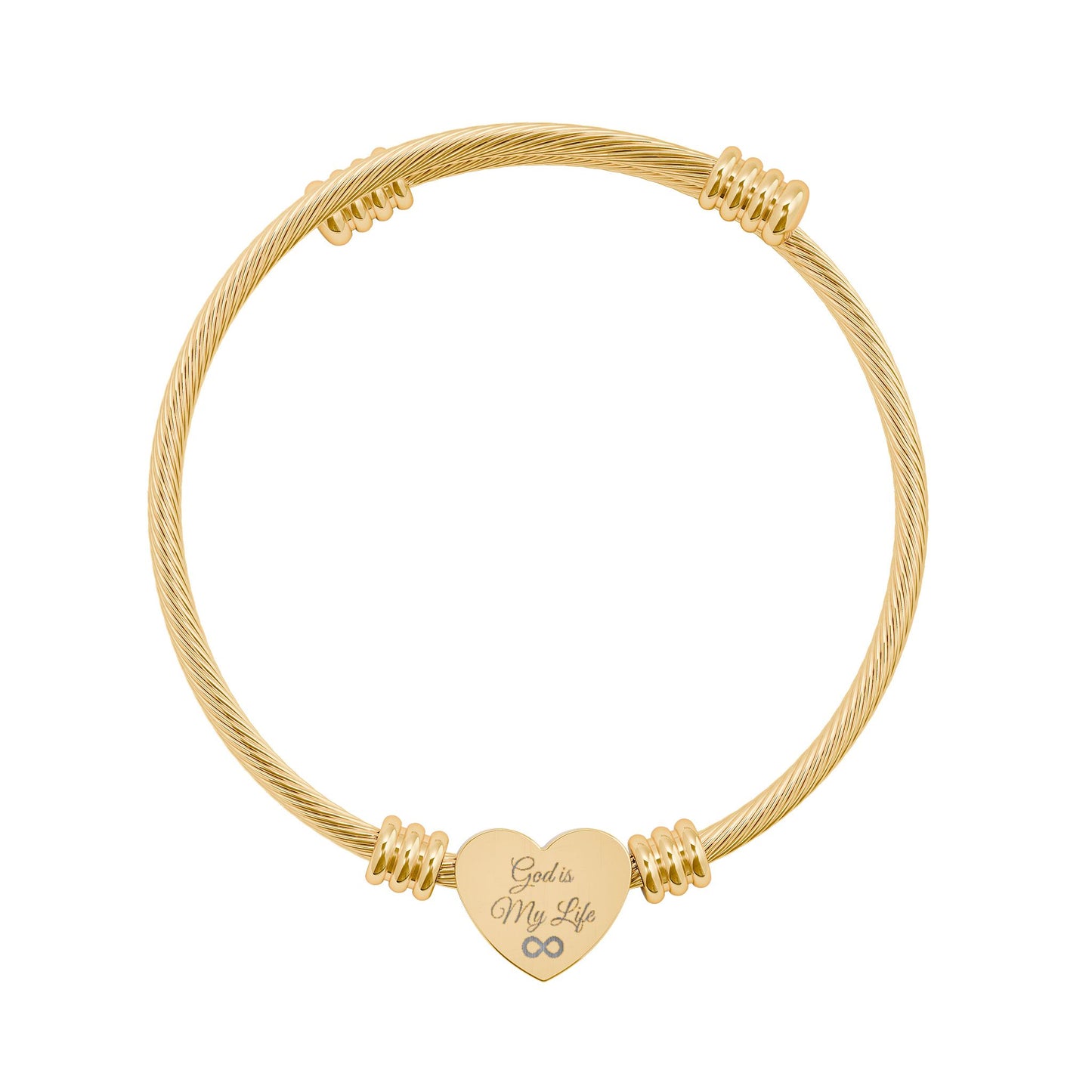Engravable Heart Cuff Bracelet — Personalized "God is My Life" Jewelry