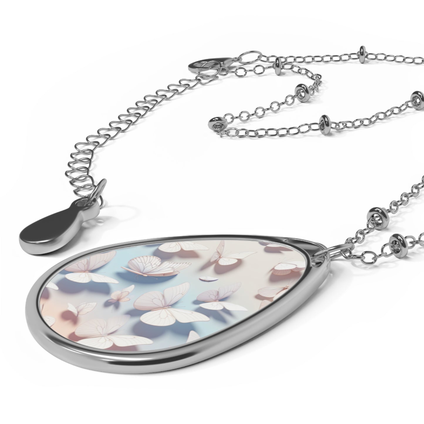 White Butterflies Oval Necklace, Awareness Jewelry, Gift for Caregivers, Meaningful Necklace, Personalized Gift, Support Loved Ones