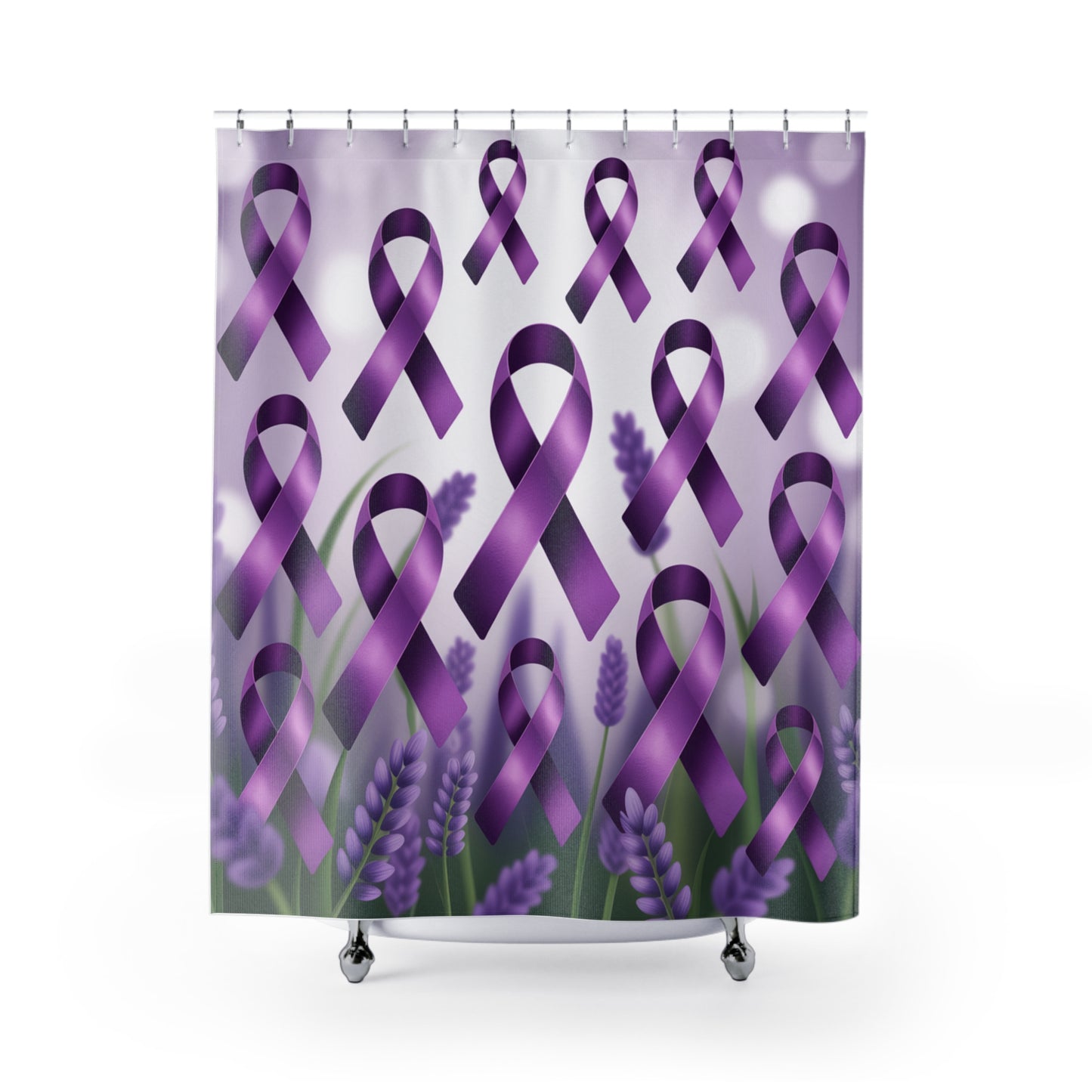 Purple Ribbon Shower Curtain | Support Awareness, Home Decor, Gifts for LupusSurvivors, Inspirational Bathroom Accessory