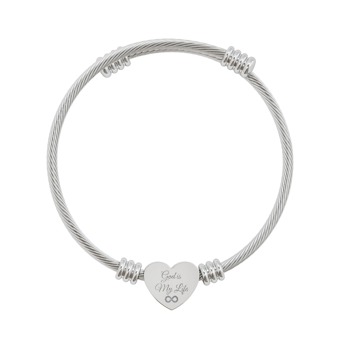 Engravable Heart Cuff Bracelet — Personalized "God is My Life" Jewelry