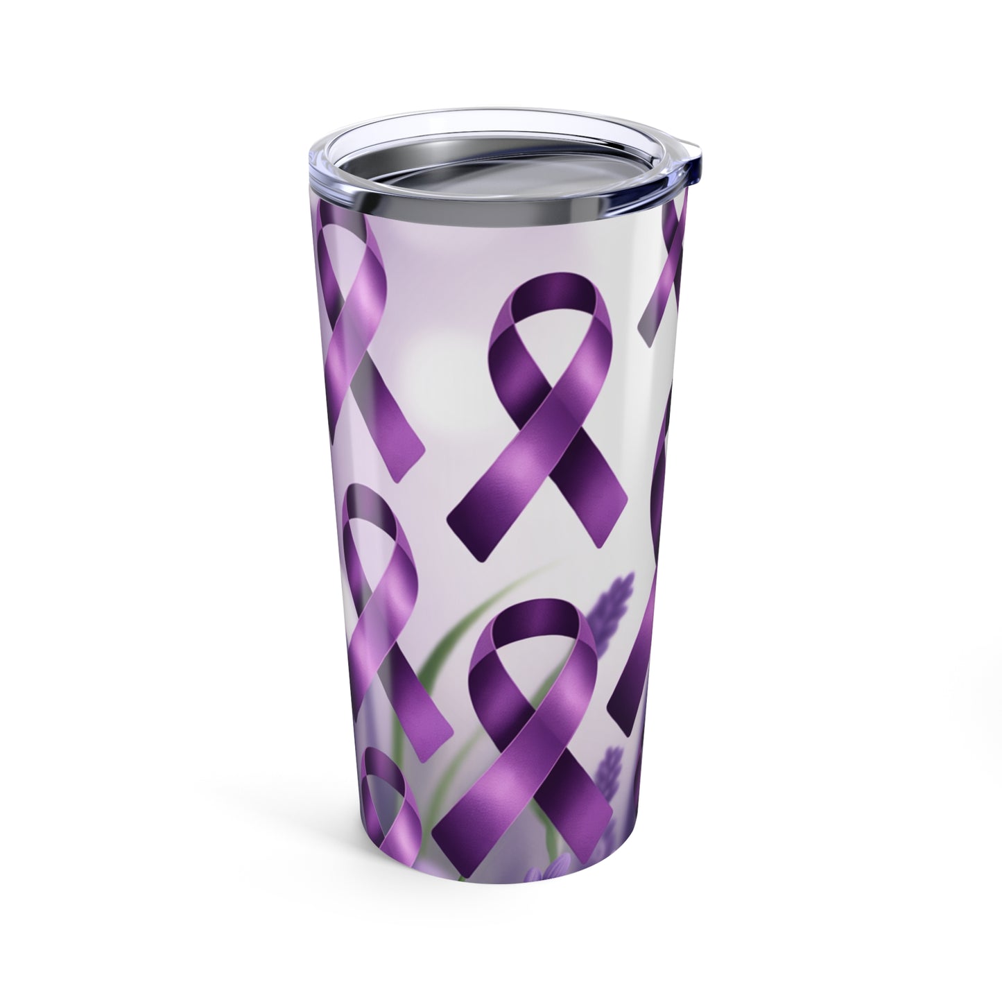Purple Ribbon 20oz Tumbler | Cancer Awareness, Gift for Hope, Inspirational Travel Mug, Sympathy Gift, Supportive Drinkware