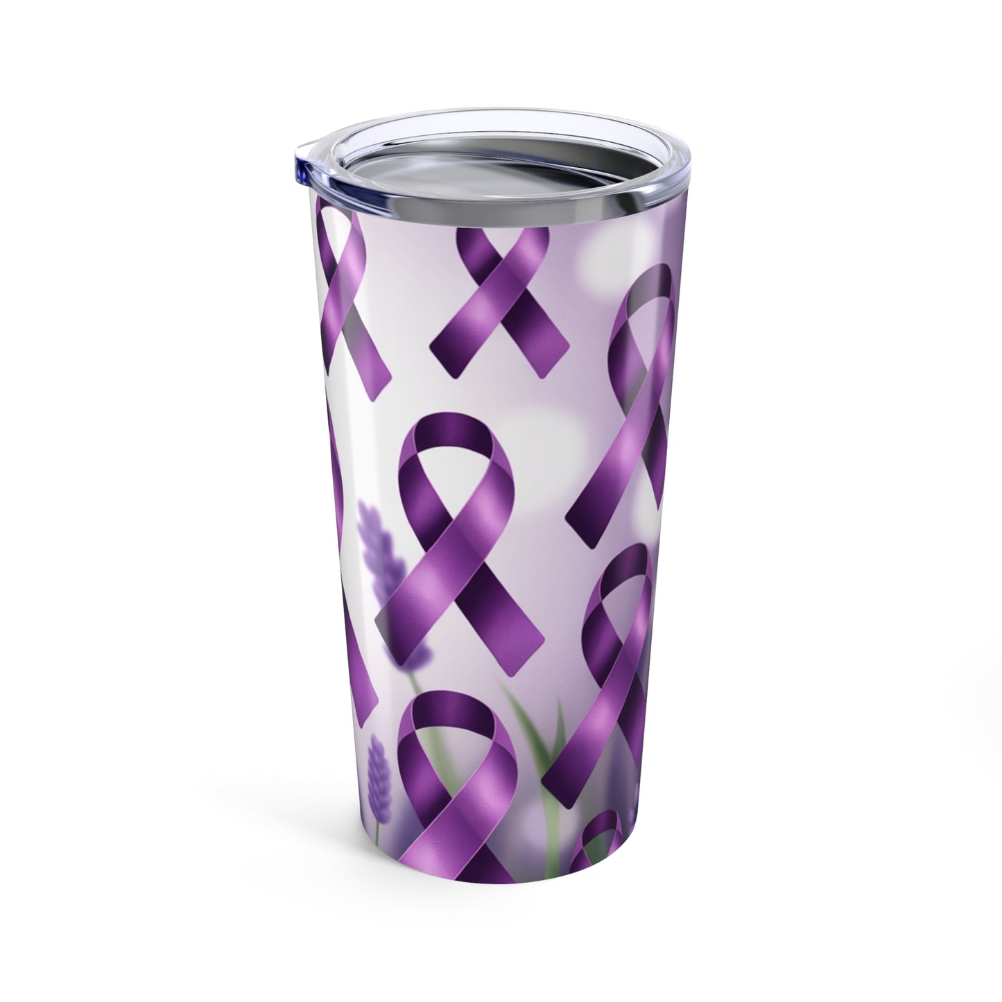 Purple Ribbon 20oz Tumbler | Cancer Awareness, Gift for Hope, Inspirational Travel Mug, Sympathy Gift, Supportive Drinkware