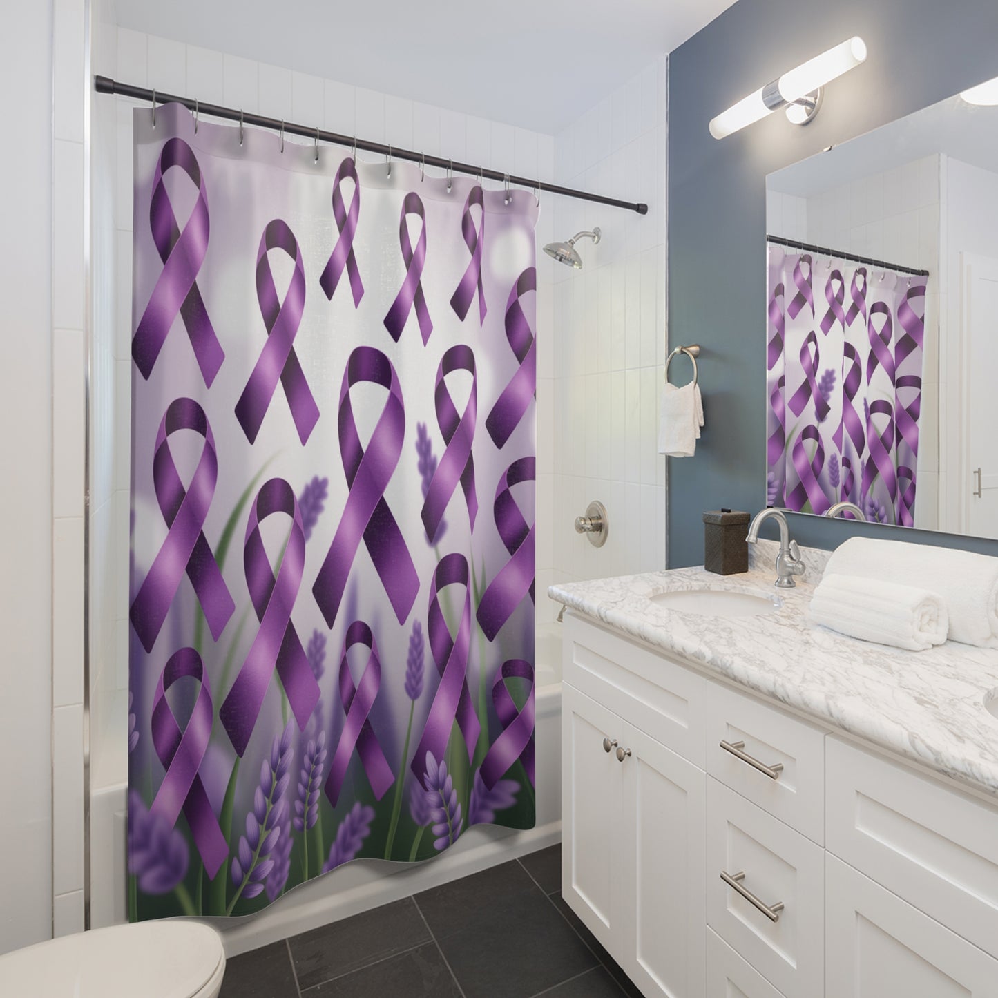 Purple Ribbon Shower Curtain | Support Awareness, Home Decor, Gifts for LupusSurvivors, Inspirational Bathroom Accessory