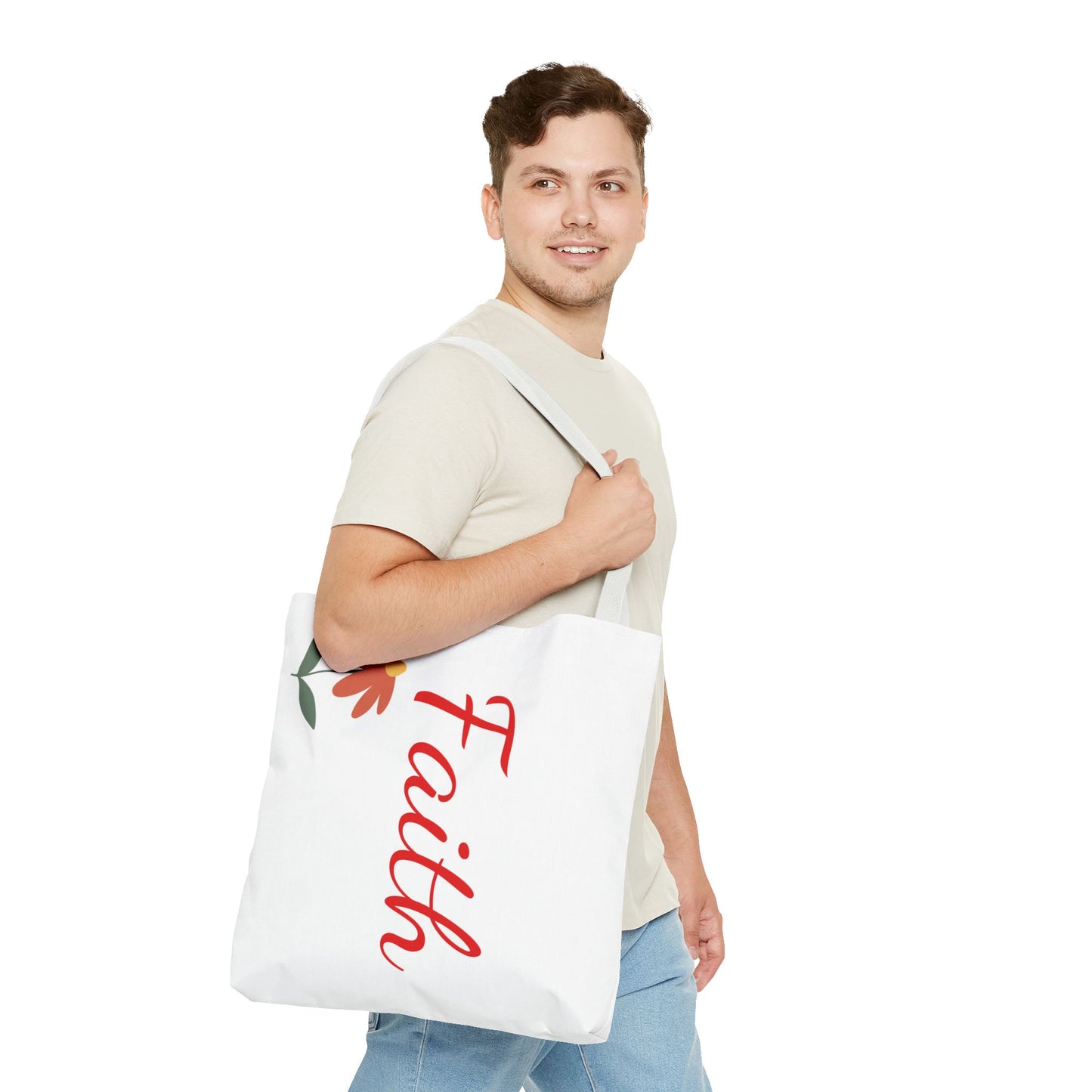 Faith Floral Tote Bag, Motivational Gift for Her, Everyday Use Tote, Inspirational Shopping Bag, Eco-Friendly Bag, Christian Faith Apparel